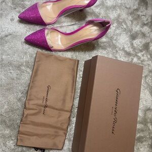 NEW Gianvito Rossi Fuchsia Crystal-Embellished Pointed Toe PVC Side Pumps